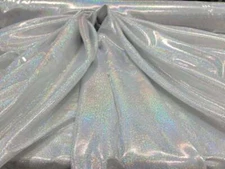 Fabric Sold By The Yard Silver Sparkly Iridescent Hologram Polyester Spandex 