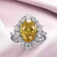 2.00CT Oval Cut Lab Created Citrine Halo Engagement Ring 14K White Gold Plated