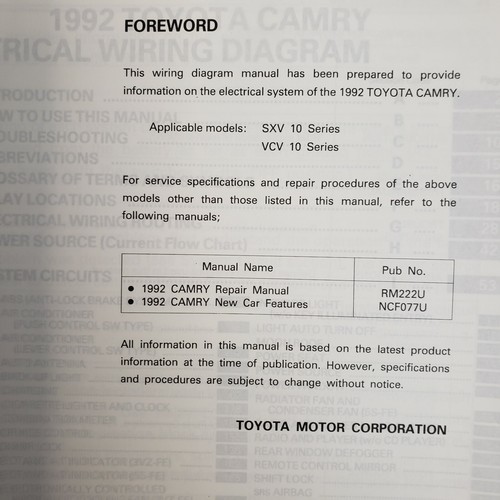 Toyota Camry 1992 manuales de reparación - fabricante de equipos originales manuales de servicio de fábrica lote de 3 libros - Imagen 6 de 10