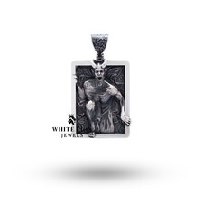 Horror Horned Biker Rider Devil Big Pendant Oxidized 925 Silver Gift