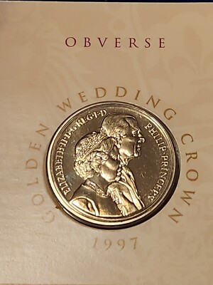 United Kingdom 5 Pound Coin 1997 Golden Wedding OGP Card Sleeve QUEEN ELIZABETH