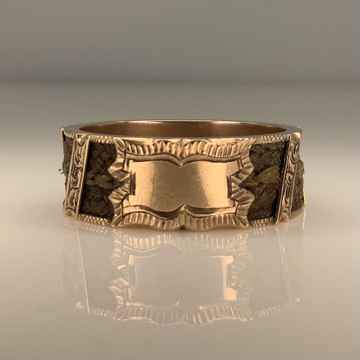 Victorian 9k Gold Mourning Braided Hair Ring Band - Main Image