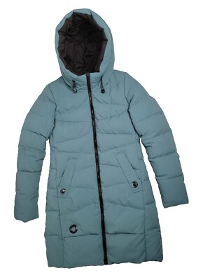 Meajiateer Bio down Full Zip Puffer Long Coat Sz Small 42 Hooded