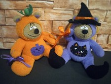 Set 2 Halloween Huggable 7" Teddy Bears Trick r Treating/ Witch Pumpkin Plush