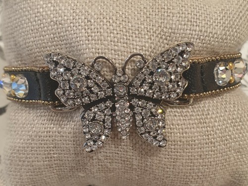 Auténtico Nuevo Pulsera Gucci Cristal Tachonado Mariposa Cuero Negro - Imagen 1 de 13