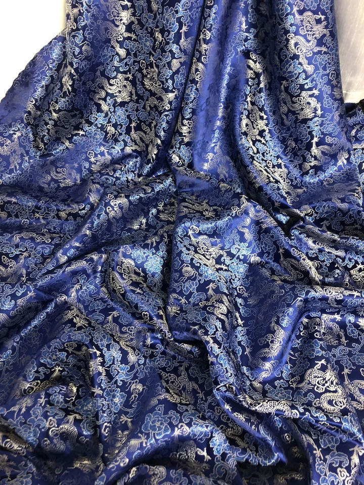 1 mtr navy blue/silver dragon print oriental chinese brocade fabric..45” wide - Image 3 of 4