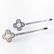 Bobby Pin Hair Clip use Swarovski Crystal Hairpin Flower Pearl Elegant Silver
