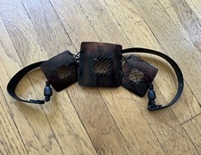 Chicos Black Leather Belt With Square Shell-like Embellishments S/M