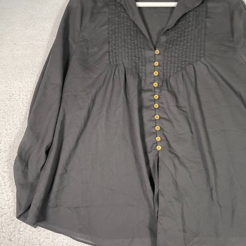 Everly Button Down Blouse Women's Size Small Black Long Sleeve Collared Shirt - Picture 4 of 8
