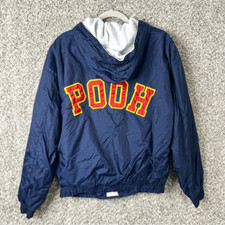 Vintage Disney Store Winnie The Pooh Patch Spell Out Navy Nylon Hooded Jacket M