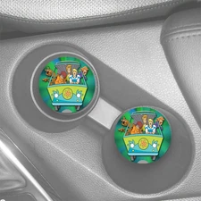 SCOOBY DOO MYSTERY MACHINE VAN CUSTOM RUBBER CAR DRINK HOLDER COASTERS 2pc SET