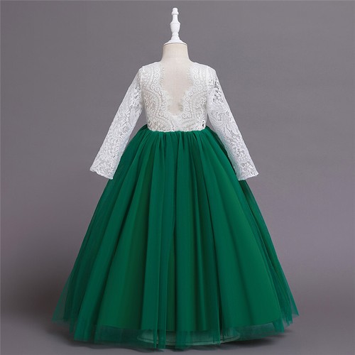 Christmas Party Kids Girls Lace Long Dress Formal Girls Princess Gown Pageant - Picture 18 of 46