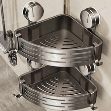 Wall Mounted Shower Basket Rust Free Suction Shelf No Tools Wipe Clean New USA