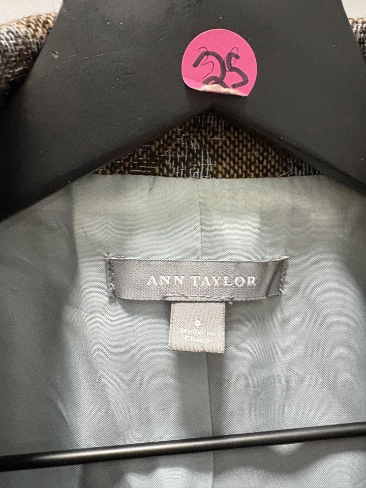 Ann Taylor Blazer женщин 0 коричневый синий цветочный парчи шерсти смесь с подкладкой кнопка - Изображение 4 из 4