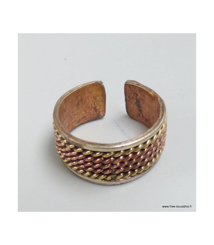 Bague tibétaine deux tons cuivre laiton taille 55 à 62 BT206 - Photo 4/4