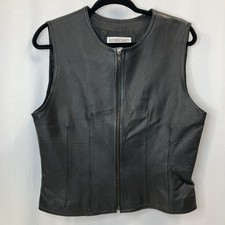 Vintage Amanda Smith Black Leather Women's Size 10 Zip Up Vest Biker