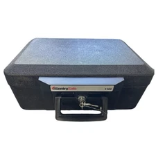 Sentry 1100 Portable Black Fire Safe Security Box Chest Lockbox w/Handle 2 Keys