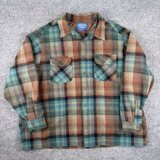Vintage Pendleton Board Shirt Womens 3X Brown Green Loop Collar Wool Made in USA
