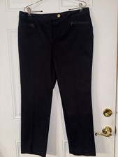 Talbots Petites Signature Cut Black Cotton Blend Chino Pants 14P Offset Button