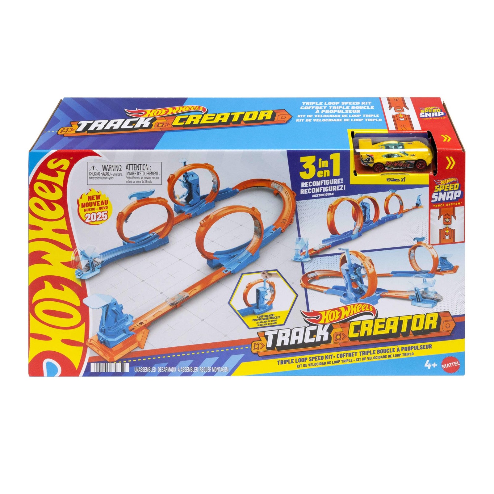 Hot Wheels Spielzeugauto-Trackset, Dreifach-Looping-Pack und Fahrzeug im Maßstab