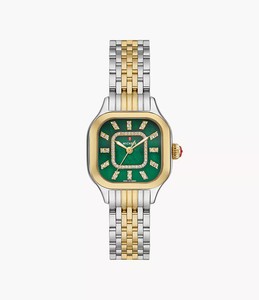 Authentic MICHELE Meggie 18K Two-Tone Gold-Plated Diamond 29mm Green Dial Women's Watch