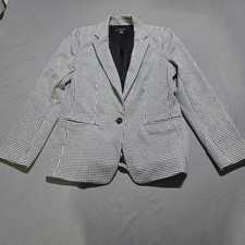 Ann Taylor Blazer Womens 10 Black White Houndstooth Single Button Professional