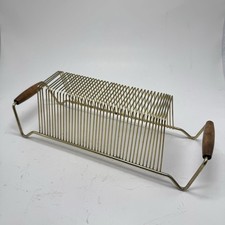 Vintage MCM 45 RPM Record Rack Brass Wire Record Holder 40 Slot Wood Handles