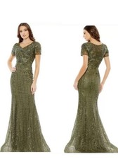 Mac Duggal Olive Green Floral Embellished Embroidered Mermaid Gown Sz8 orig $798