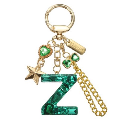 Initial Letter Keychain for Women Cute Heart Butterfly Star Chain Green (Z)
