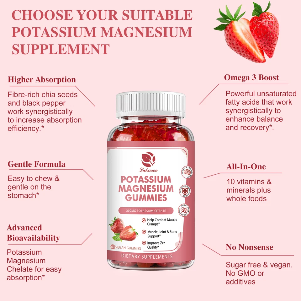 3 gomitas orgánicas de magnesio potasio 60 piezas para adultos y niños de alta absorción Foto 3 de 4