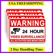 4 Pack Video Surveillance Signs, 8 x 12 Inch Aluminum Camera Signs, CCTV Secu...
