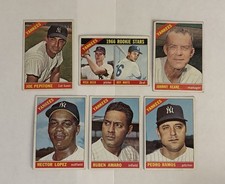 Lot of Six (6) 1966 Topps New York Yankees VG/EX Roy White RC, Amaro, Pepitone