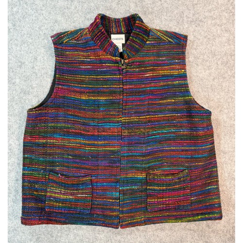 Chicos Silk Blend Rainbow Stripe Woven Zip Up Vest Mock Neck Multi Color Size 2