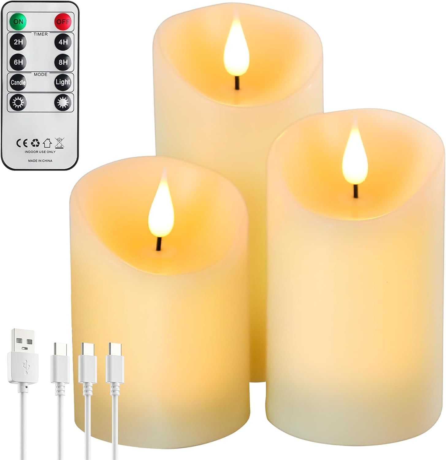 Candele LED Ricaricabili 3 Pezzi: Basta Pile! Telecomando e Timer