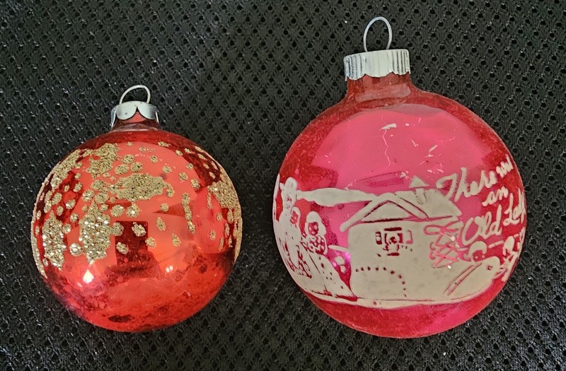 Lot Of 2 MCM Glass Christmas Ornaments vintage, Shiny Brite Nursery Rhyme 