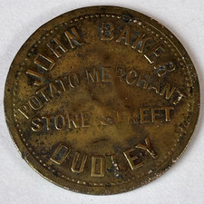 19. Jahrhundert Messing Handels Medaille John Baker Kartoffelhändler Stein Straße Dudley