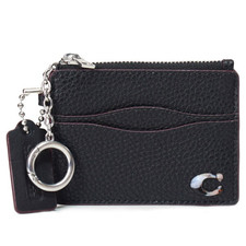 Coach Coin Case Coachtopia Pebble Leather Logo with Key Ring Wavy Black CQ061 JP