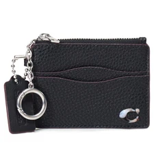 Coach Coin Case Coachtopia Pebble Leather Logo with Key Ring Wavy Black CQ061 JP