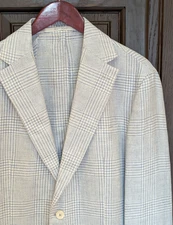 ELEVENTY Linen Blend Houndstooth Sport Coat ZEGNA Fabric, Blue, 44 (54 IT) - NWI