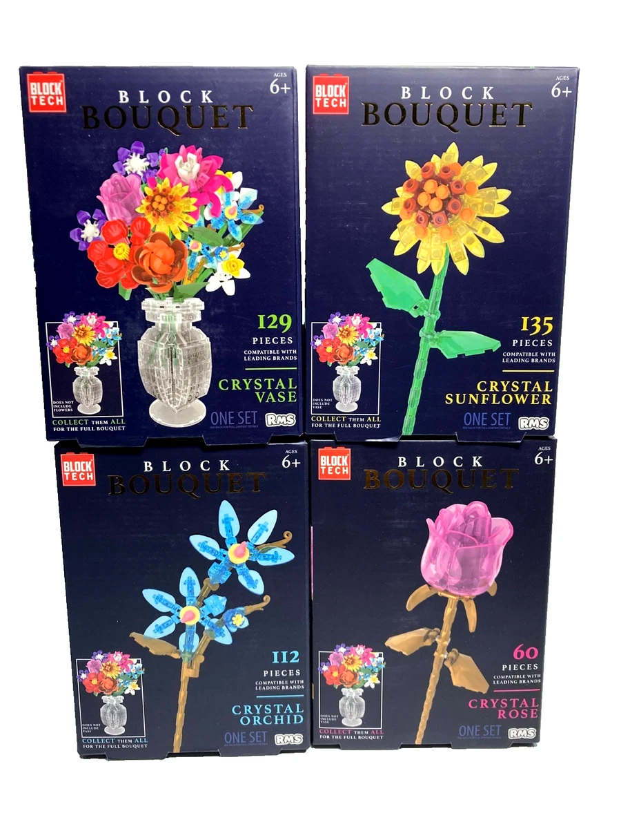 Block Bouquet Crystal Rose Sunflower Orchid & Vase 436 piece Block