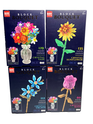 Block Bouquet Crystal Rose Sunflower Orchid & Vase 436 piece Block Tech Bricks
