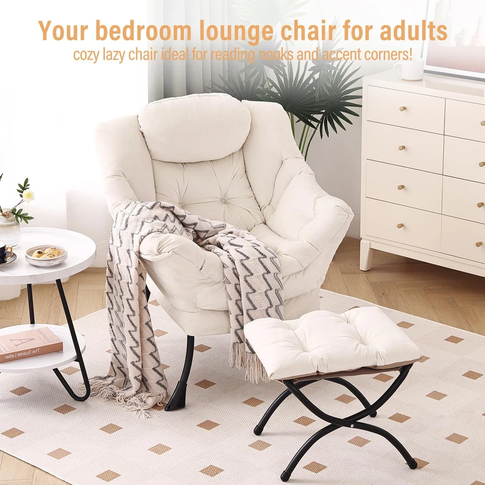 Silla perezosa con otomana, silla moderna con reposapiés plegable, ch... Foto 2 de 4