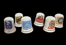 JSNY Vintage Ceramic Collectible Advertising Thimbles Set Of 6