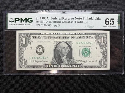 1963A $1 Star Note PMG 65 EPQ Gem UNC - C/* - Philadelphia - Image 1 of 2