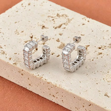 Baguette Crystal Hoop Earrings Gold Silver Purple Stainless Steel Huggie Earring