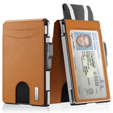 Men - with Money Clip Slim Leather Slots RFID Blocking Bifold Minimalist
