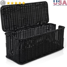 Handwoven Rattan Cable Organizer Box W/ Lid Cord Management Pet Safe Storage New