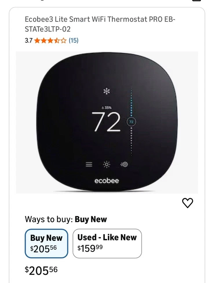 Ecobee3 Lite WiFi Smart Thermostat - Black