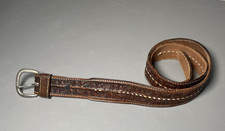 Men's Tooled Western Leather White Stitching Cowboy Belt Size 36