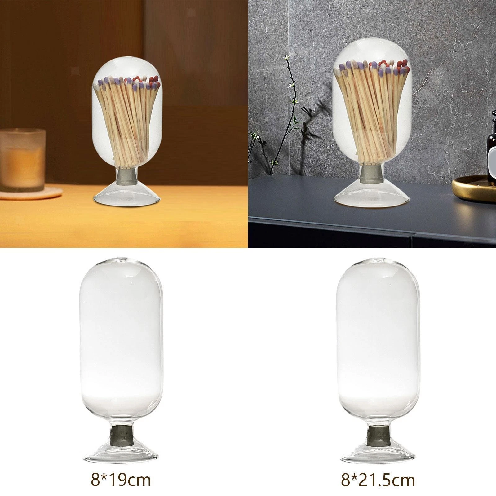 Clear Glass Match Cloche Jar Decorative Match Holder